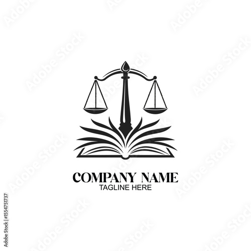 Symbol of Justice and Knowledge: A sleek, monochromatic emblem representing the pillars of law and education, ideal for legal or educational entities seeking a distinguished visual identity.