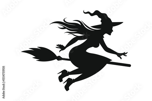 witch on a broom silhouette vector illustration isolated on white background