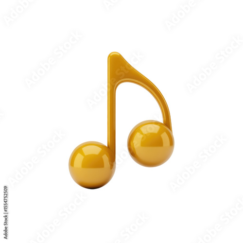 A glossy golden eighth note with two rounded noteheads isolated against a black background space around it
