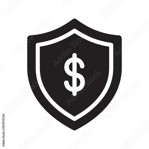 Financial protection icon with a shield and dollar symbol representing secure investment payment insurance and money safety for wealth security vector solid glyph icon