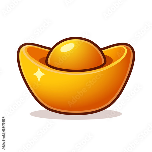 Cartoon Golden Yuanbao – Chinese Gold Ingot Icon in 2D Style