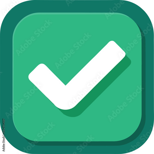 Green square icon with a white check mark and shadow
