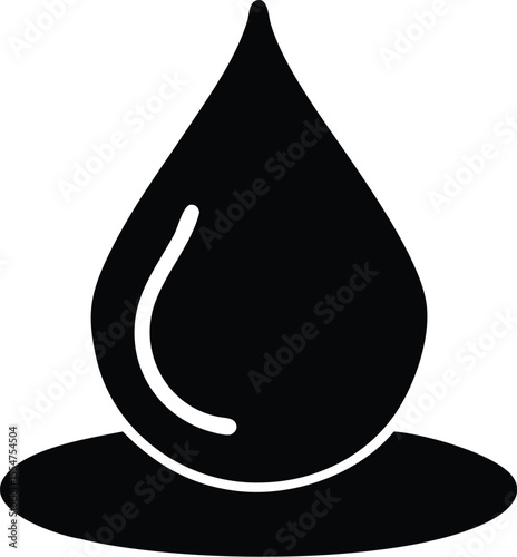 Simple black silhouette of a single drop of liquid on a flat surface