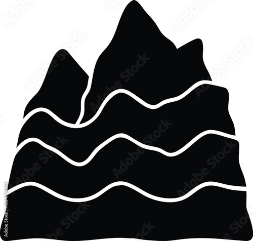 Abstract mountain range with wavy lines in a bold black silhouette