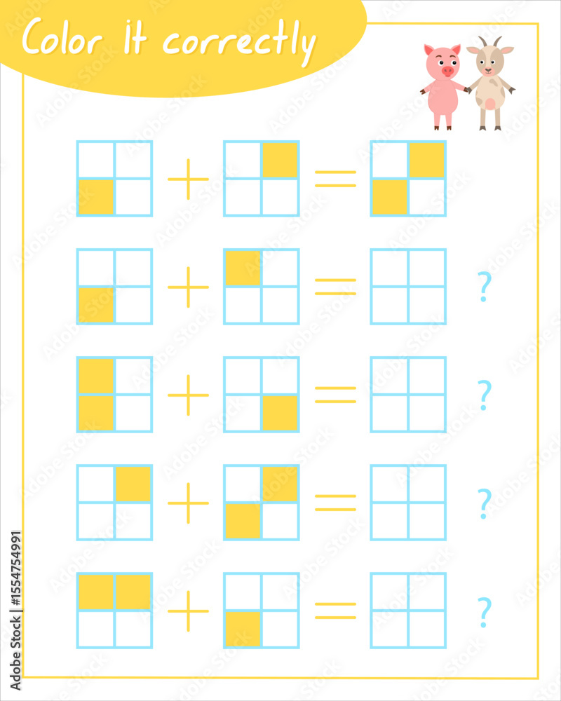 Obraz premium Color it correctly with pig and goat. Neuro exercises for children.