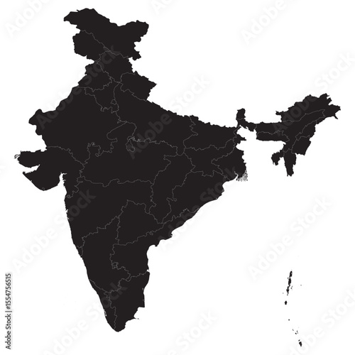 Detailed political map of India 2019 with labeled states, union territories, cities, and national borders