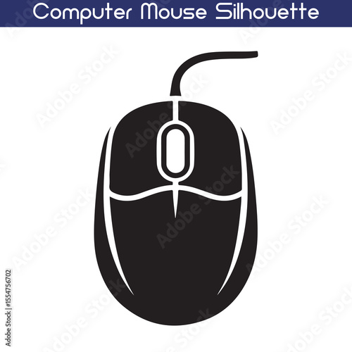 Computer Mouse Silhouette Vector – Tech Device Icon for Digital & UI Design
