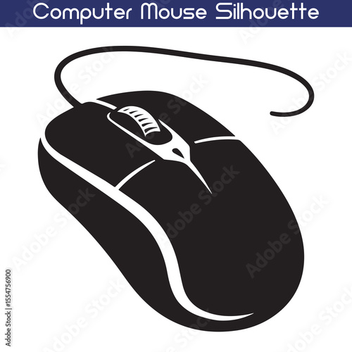 Computer Mouse Silhouette Vector – Tech Device Icon for Digital & UI Design