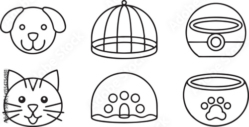 Cute Pets Editable Vector Icons Featuring Cat Dog Paw Print Bird Cage Fish Bowl and Pet Accessories