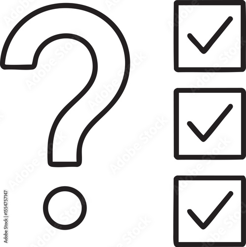 Question Mark Icon with Checkboxes Showing Completed Tasks Representing Problem Solving and Task Completion in Black and White