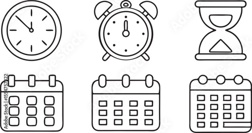Time and Schedule Editable Vector Icons with Clock Calendar Alarm Stopwatch Hourglass Planner and Event Reminder