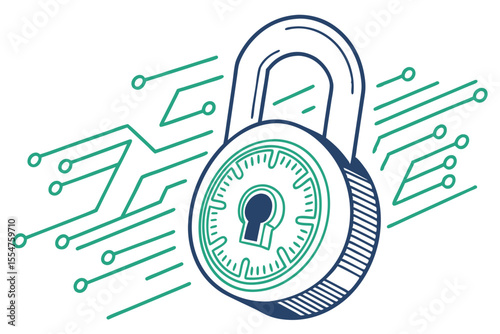Cybersecurity Digital Protection Lock and Key Vector Illustration