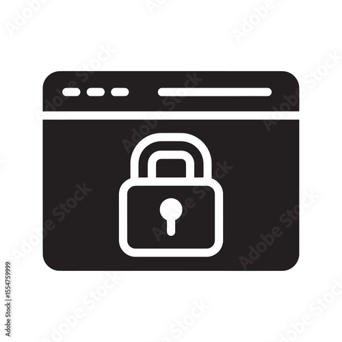 Secure website icon with a browser window and lock symbol for online security data protection private browsing and safe ecommerce transaction vector solid glyph icon