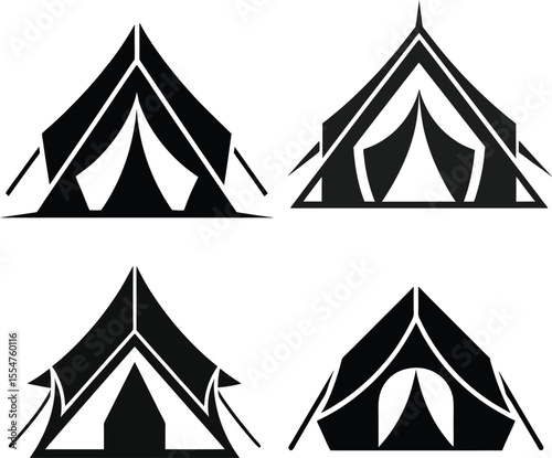 A set of tent silhouettes vector