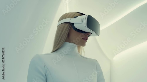A person engages with advanced virtual reality gear in a sleek, modern setting designed for immersive experiences and exploration