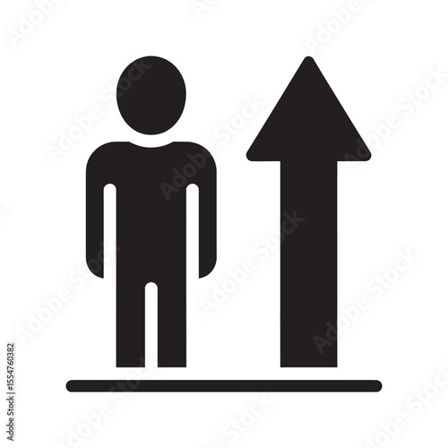 Personal growth icon with a person and an up arrow representing career promotion self improvement employee development and business success vector solid glyph icon