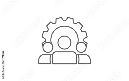 a gear and people icons, symbolizing teamwork, collaboration, and process management. Ideal for business, HR, and productivity content. Vector file