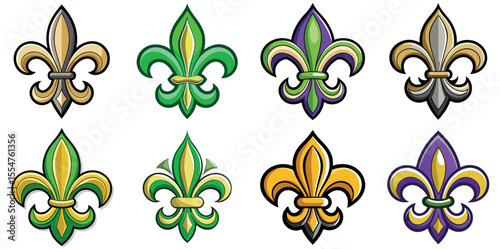 Various Fleur de Lis illustrations in different styles and colors, graphic design