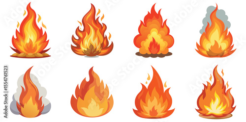 Cartoon flames or bonfires in various shapes and sizes vector illustrations