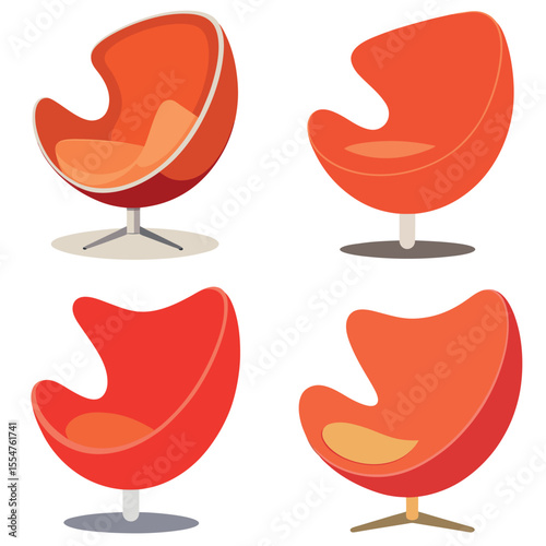 Four variations of a retro egg chair with a modern, minimalist style vector illustrations