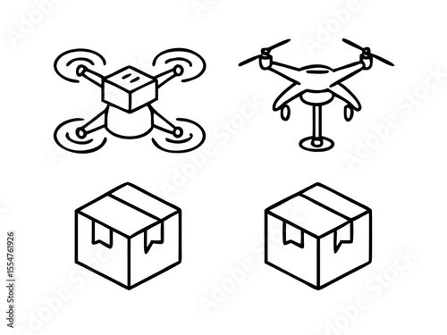 Delivery Drone Icons 3D Model, Line Art, Package Delivery