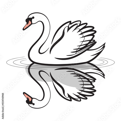 Simple and cute cartoon swan or duck swimming calmly in water vector illustration