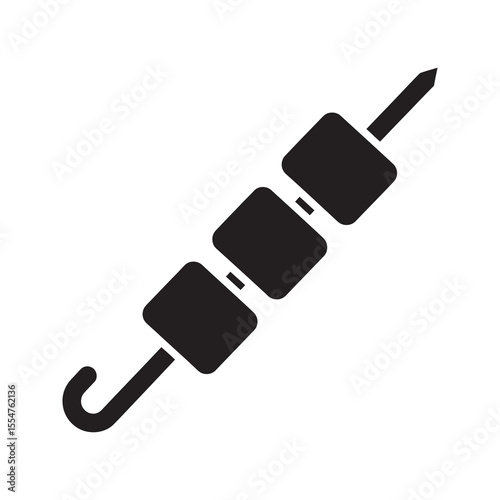 Grilled kebab icon on a skewer representing barbecue food street food and a traditional meat dish for a restaurant or cookout vector solid glyph icon