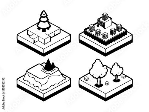 Isometric Floating Island Icons 3D Fantasy Game Assets
