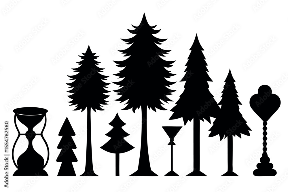 Obraz premium Silhouettes of evergreen trees in a forest&nbsp;setting