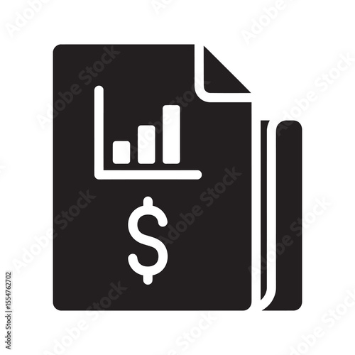 Financial report document icon with bar chart and dollar sign representing business analytics accounting statement and corporate budget management vector solid glyph icon
