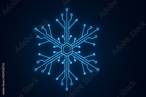 Blue Circuit Snowflake Pattern, Tech - Art Element