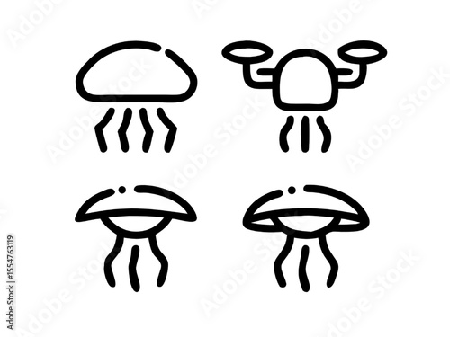 Four Jellyfish-Shaped Drone Icons Floating 3D Render