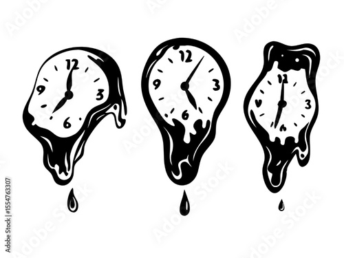 Surreal Melting Clocks Vector Illustration Set