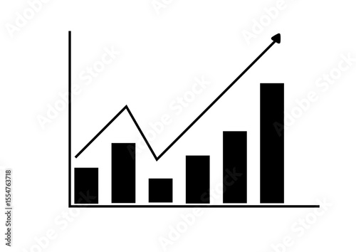 business graph in black with an arrow showing growth