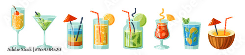 Cocktail pixel art. Icon 8-bit drink, vintage Y2k. Beverage retro, tropical menu isolated alcohol, martini, juice, soda lemonade. Cold mojito and margarita. Game summer food. Vector garish symbol