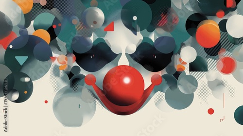 Brightly colored geometric patterns cover the face. Futuristic and abstract look.