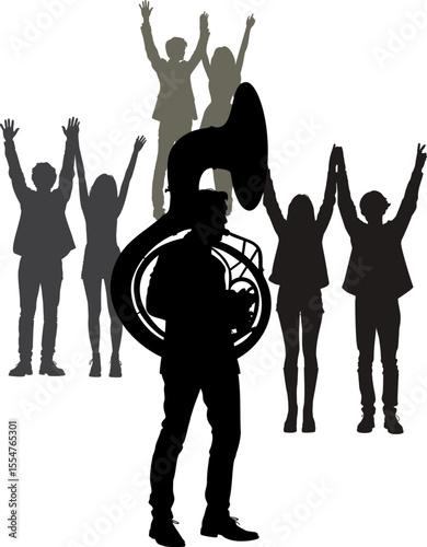 silhouette of a man with a susophone.eps