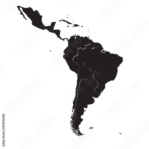 Detailed political and geographic map of Latin America with labeled countries, capitals, borders, and regions