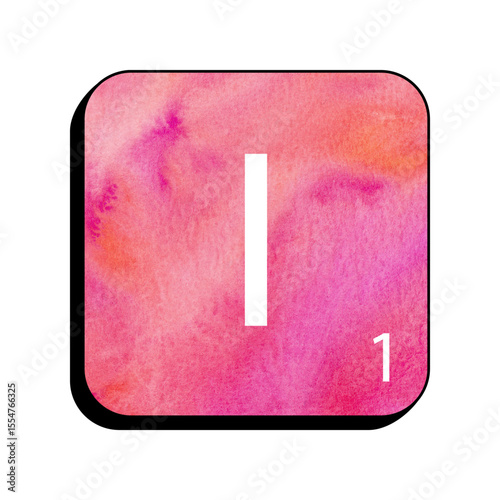 Watercolor "I": A captivating watercolor tile, showcasing the letter "I" on a backdrop of vibrant watercolor hues. This visually stunning and aesthetically pleasing creation.