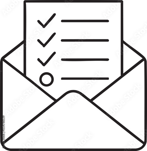 Completed Checklist Inside an Envelope A Simple Line Art Illustration for Task Management and Communication Concepts minimalist