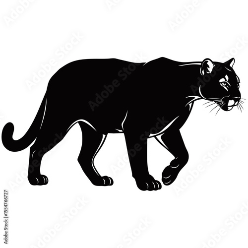 Stealthy Panther Silhouette, A bold black panther walks confidently, representing grace, power, and agility. Its sleek form stands out.