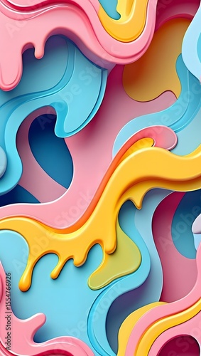 Abstract Pastel Wave Background:  Playful, Colorful, 3D Rendered Design.