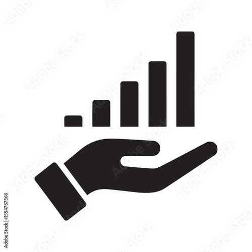Investment offer icon with hand presenting a growth bar chart symbolizing financial opportunity business proposal and performance sharing vector solid glyph icon