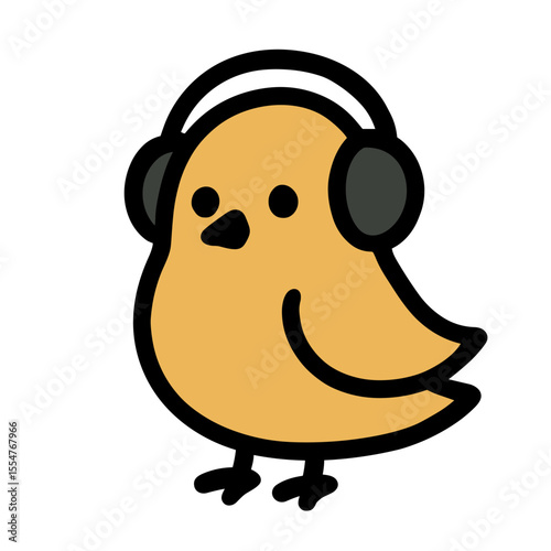 A cute, cartoonish bird is immersed in music listening, donning sleek headphones. The endearing illustration portrays a moment of pure enjoyment and musical bliss.