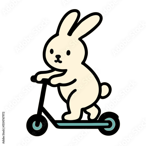 An illustrated bunny riding a scooter, depicted with a cartoonish charm, adding a touch of whimsy and playfulness to the scene.