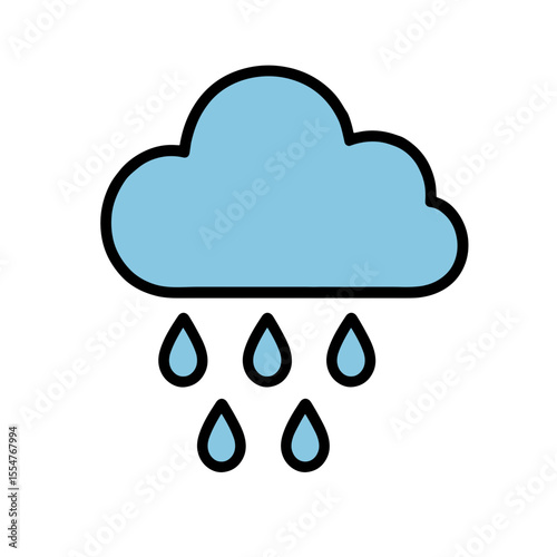 A simple illustration of a rain cloud with raindrops falling. Capturing the essence of weather phenomena in a clean and minimalist design.