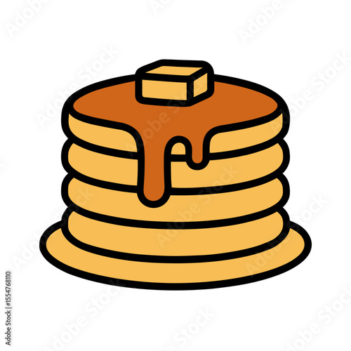 A delectable stack of pancakes, drizzled with maple syrup and topped with a square of butter. A delicious breakfast treat. vector illustration