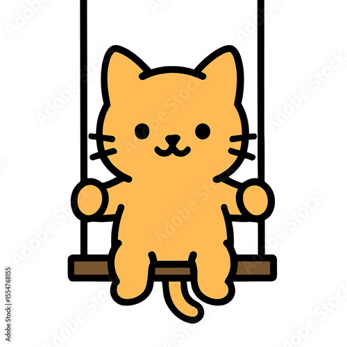 A charming cartoon cat enjoys a leisurely swing ride, exuding a sense of innocent and relaxed enjoyment. vector illustration