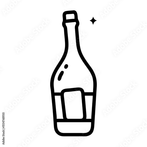 Outline of a sparkling wine bottle with label design  