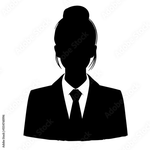 Professional woman in suit silhouette with bun hairstyle  
